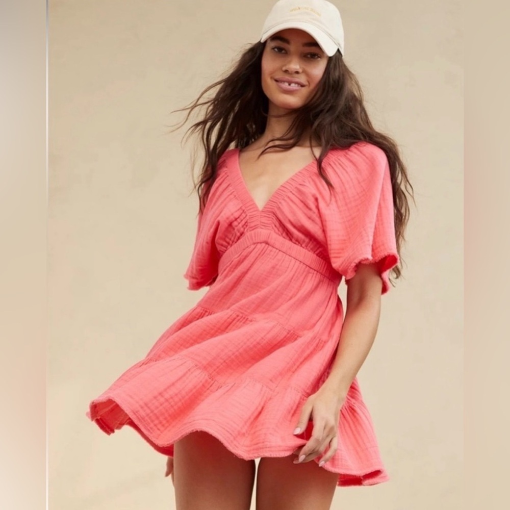 NWT Aerie Dress Gauzy Cotton Pool To Party Flutter Sleeve XL